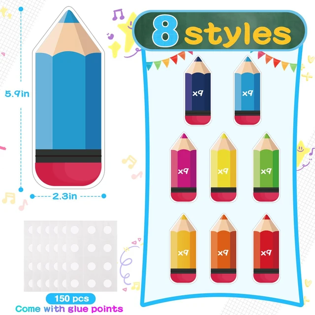 Alt view image 2 of 7 - 72 PCS Pencil Cutouts for Bulletin Board, Colorful Classroom Decorations | Back to School Pencil Name Tags for Classroom, Locker and Desk Labels, Teacher Supplies and Student Decor