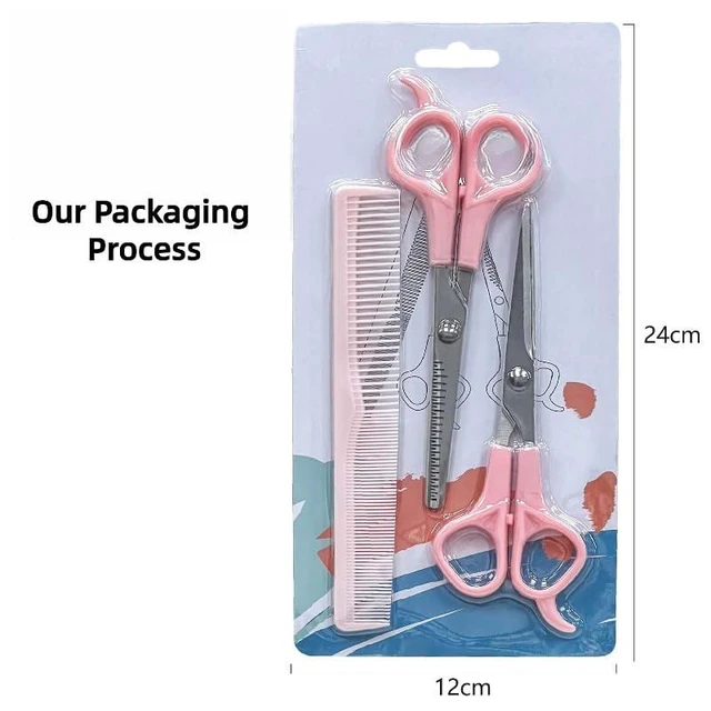 Alt view image 6 of 7 - Pink Stainless Steel Hair Cutting Shears Set - 6.7inch Shear, Thinning Scissor, Comb - Barber Kit for Women/Men/Kids