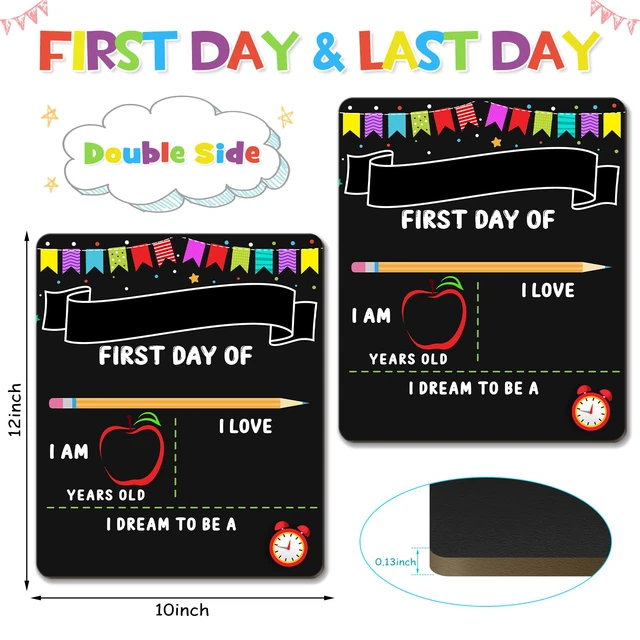 Alt view image 2 of 7 - First Day of School Sign Board with 6 Liquid Chalk Markers | 10 x 12 Inch, Double Sided, Back to School Board, Reusable Wooden Board, Preschool and Kindergarten, Kids, Girls and Boys