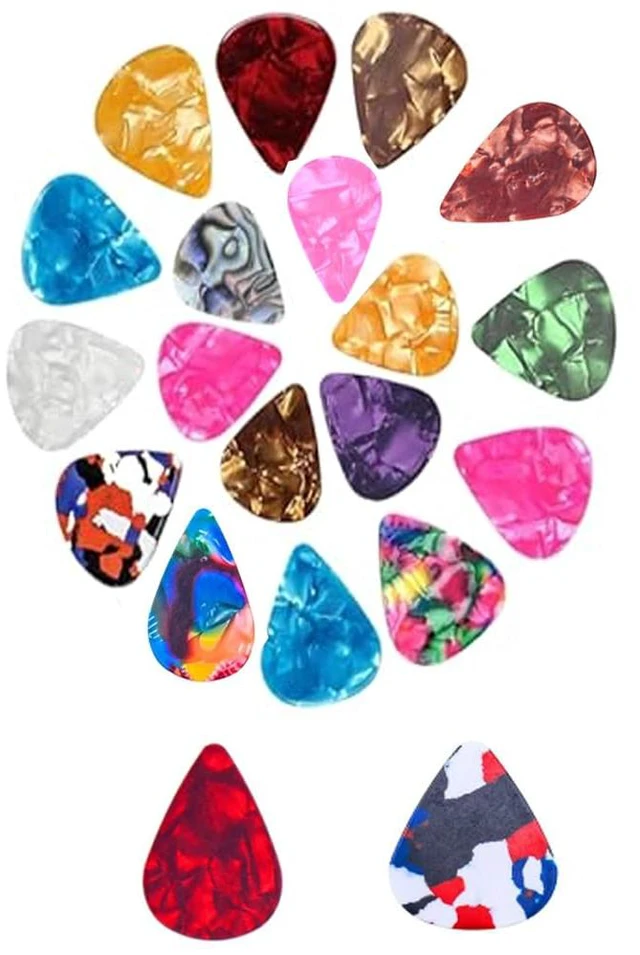 Main image of 20 Pack Colorful Celluloid Guitar Picks Set, 4 Gauges 0.46mm 0.71mm 0.81mm 0.96mm Durable Guitar Plectrums, Ideal for Acoustic, Electric, Bass Guitars & Ukuleles Beginner Players