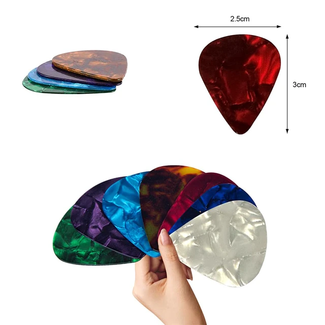 Alt view image 4 of 7 - 20 Pack Colorful Celluloid Guitar Picks Set, 4 Gauges 0.46mm 0.71mm 0.81mm 0.96mm Durable Guitar Plectrums, Ideal for Acoustic, Electric, Bass Guitars & Ukuleles Beginner Players