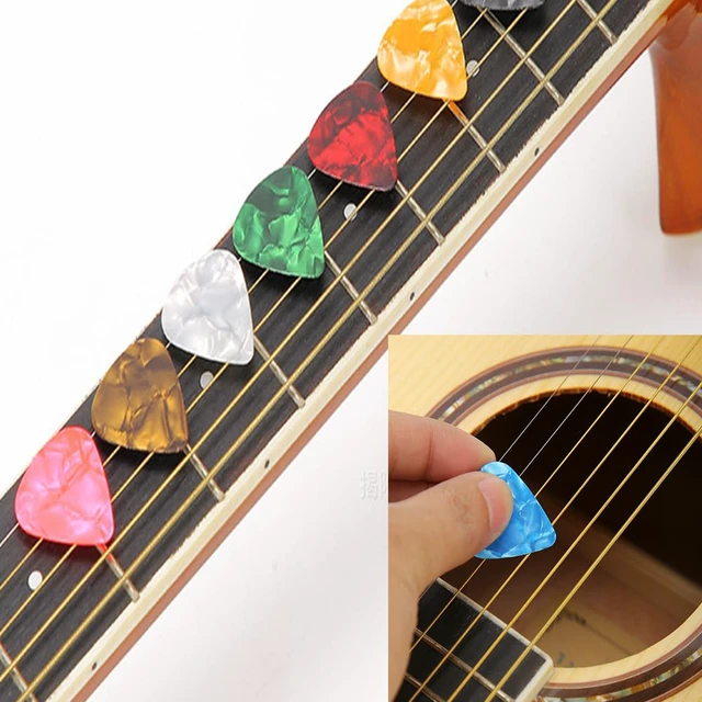 Alt view image 6 of 7 - 20 Pack Colorful Celluloid Guitar Picks Set, 4 Gauges 0.46mm 0.71mm 0.81mm 0.96mm Durable Guitar Plectrums, Ideal for Acoustic, Electric, Bass Guitars & Ukuleles Beginner Players