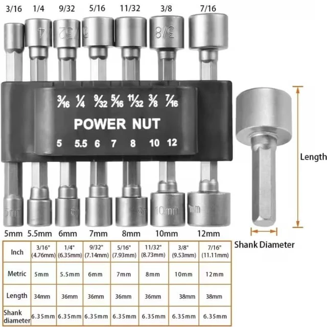 Alt view image 6 of 6 - 14 Piece Magnetic Nut Driver Set, 1/4 Hex Shank Impact Socket Drill Bit Set | Heavy Duty Alloy Steel Nut Driver Bits, Universal Drill Attachments for Impact Driver Electric Drill Metric SAE Size