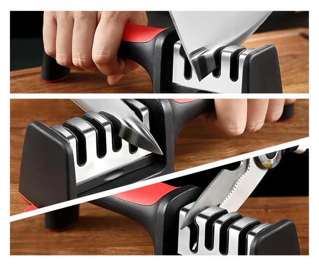 Alt view image 7 of 7 - 4-Stage Knife Sharpener, Kitchen Tool for Knives & Scissors | Works for Steel & Ceramic Blades, Supports Blade Repair, Restoration and Polishing