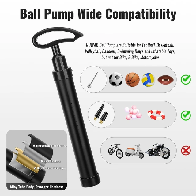 Alt view image 5 of 6 - 10.6 Inch Ball Pump, Lightweight Portable Hand Air Pump | Ball Pump for Football, Basketball, Volleyball, Balloon, Quick Inflation Come with Extension Hose, Ball Needles, Nozzl