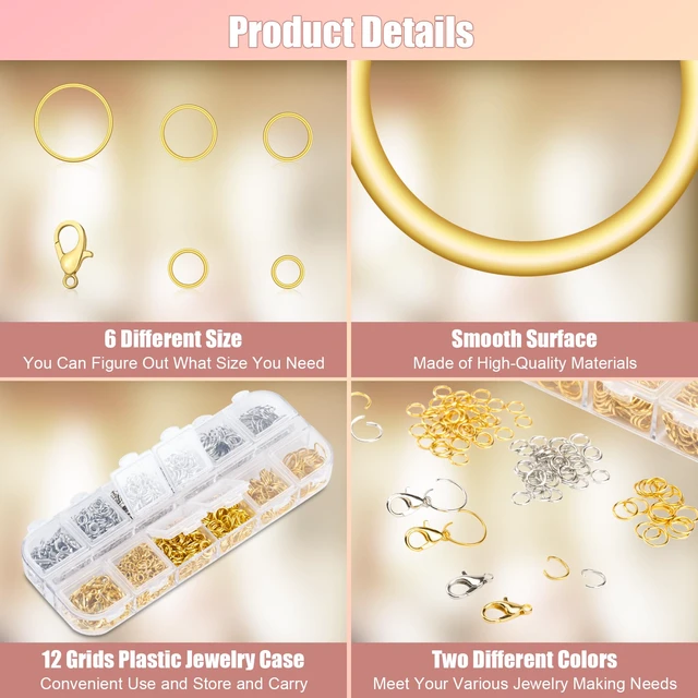 Alt view image 3 of 7 - 1200 Pcs Jump Rings, Jewelry Making Kit, Silver and Gold | Keychain Making Kit with Open/Close Tools, Pliers, Tweezers, Lobster Clasps, DIY Necklace Repair and Keychain Supplies