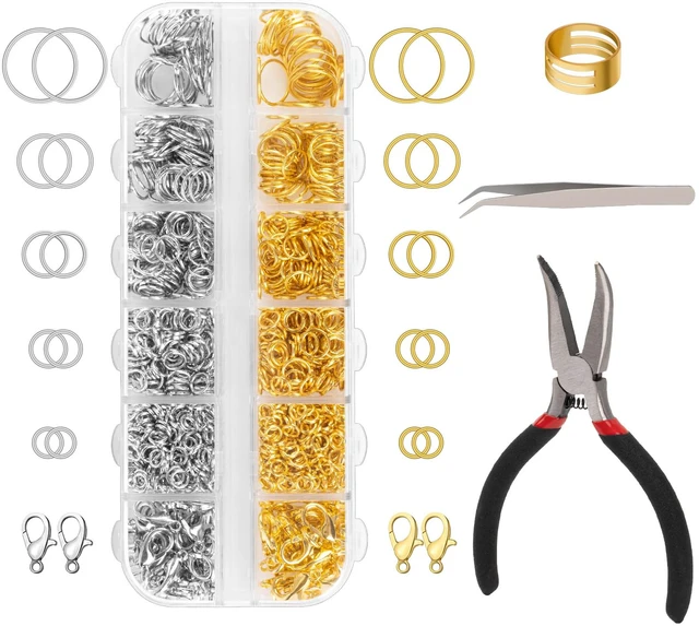 Main image of 1200 Pcs Jump Rings, Jewelry Making Kit, Silver and Gold | Keychain Making Kit with Open/Close Tools, Pliers, Tweezers, Lobster Clasps, DIY Necklace Repair and Keychain Supplies