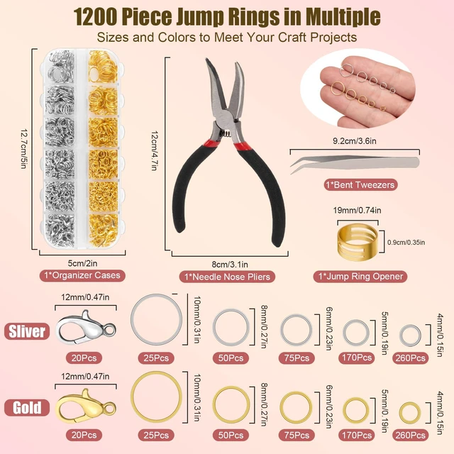 Alt view image 2 of 7 - 1200 Pcs Jump Rings, Jewelry Making Kit, Silver and Gold | Keychain Making Kit with Open/Close Tools, Pliers, Tweezers, Lobster Clasps, DIY Necklace Repair and Keychain Supplies