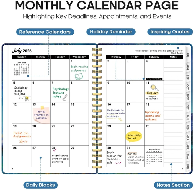 Alt view image 2 of 7 - Academic Planner 2026-2027, Jul 2026-Jun 2027 Monthly & Weekly Planner | 6.3" x 8.5" Pretty Calendar Planner for Women, Hardcover Organizer with tabs, School Office Home Supplies, Starlit Peaks
