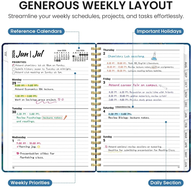 Alt view image 3 of 7 - Academic Planner 2026-2027, Jul 2026-Jun 2027 Monthly & Weekly Planner | 6.3" x 8.5" Pretty Calendar Planner for Women, Hardcover Organizer with tabs, School Office Home Supplies, Starlit Peaks
