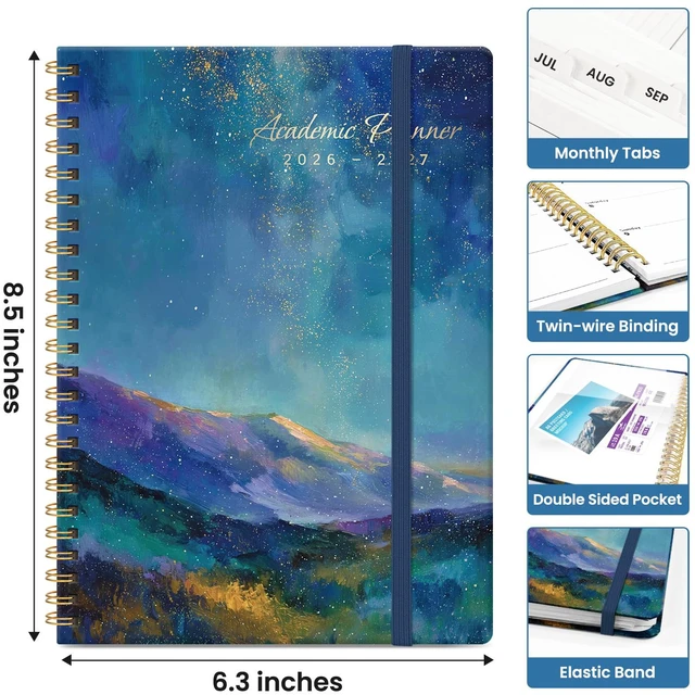 Alt view image 4 of 7 - Academic Planner 2026-2027, Jul 2026-Jun 2027 Monthly & Weekly Planner | 6.3" x 8.5" Pretty Calendar Planner for Women, Hardcover Organizer with tabs, School Office Home Supplies, Starlit Peaks