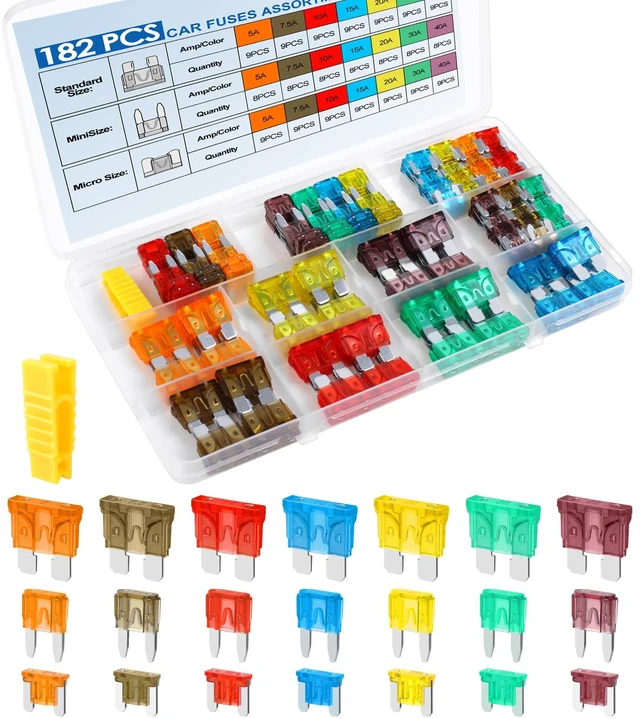 Main image of 182PCS Car Fuses Assortment Kit, Professional Blade Fuses Automotive | Standard & Mini & Low Profile Mini Fuse (5A/7.5A/10A/15A/20A/30A/40A), Auto Fuses for Boat, Auto, RV, Truck