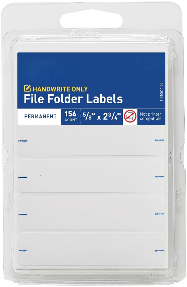 Main image of File Folder Labels, 5/8" x 2-3/4", White, Non-Printable, 156 Blank Labels Total