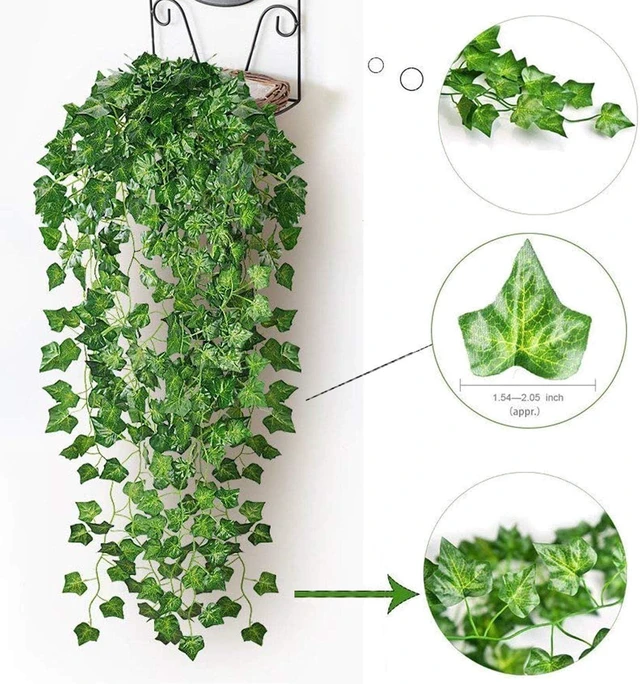 Alt view image 2 of 7 - 12 Pack Fake Vines for Room Decor Artificial Ivy Garland with Clip Green Flowers Hanging Plants Faux Greenery Leaves Bedroom Aesthetic Decor for Home Garden Wall Wedding