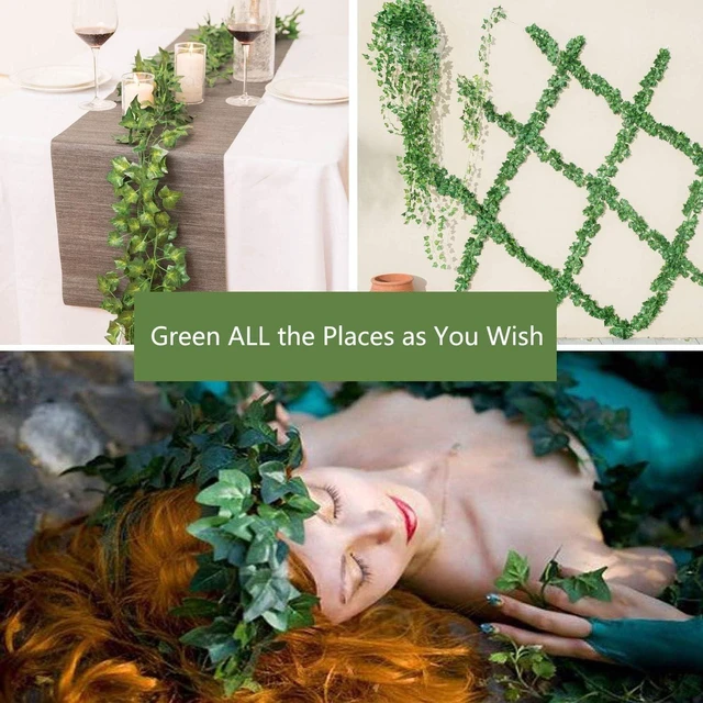 Alt view image 4 of 7 - 12 Pack Fake Vines for Room Decor Artificial Ivy Garland with Clip Green Flowers Hanging Plants Faux Greenery Leaves Bedroom Aesthetic Decor for Home Garden Wall Wedding