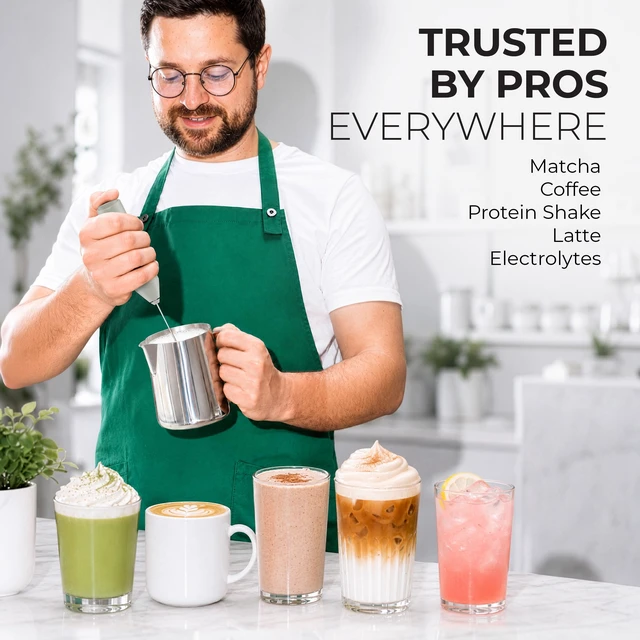 Alt view image 4 of 7 - Rechargeable Milk Frother Handheld - Frother Wand, Drink Mixer, Electric Whisk Frother, for Cappuccinos, Matcha & Protein Powder - Lux 4 Whisk 2 Speed Waterproof 2000mAh