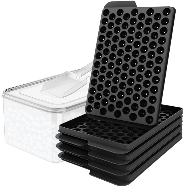 Main image of Mini Ice Cube Trays for Freezer with Lid, 0.55" Pebble Ice | 2 Trays-Green, with Ice Box & Scoop. for Iced Coffee, Bottles, Juice & Everyday Drinks, Easy Twist Release, Stackable
