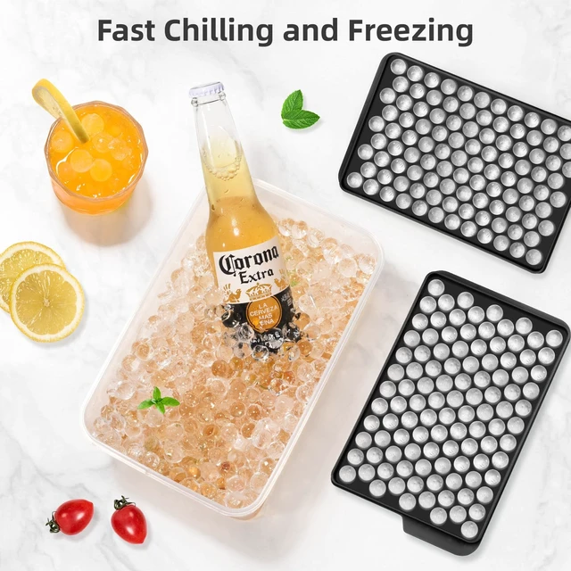 Alt view image 3 of 7 - Mini Ice Cube Trays for Freezer with Lid, 0.55" Pebble Ice | 2 Trays-Green, with Ice Box & Scoop. for Iced Coffee, Bottles, Juice & Everyday Drinks, Easy Twist Release, Stackable