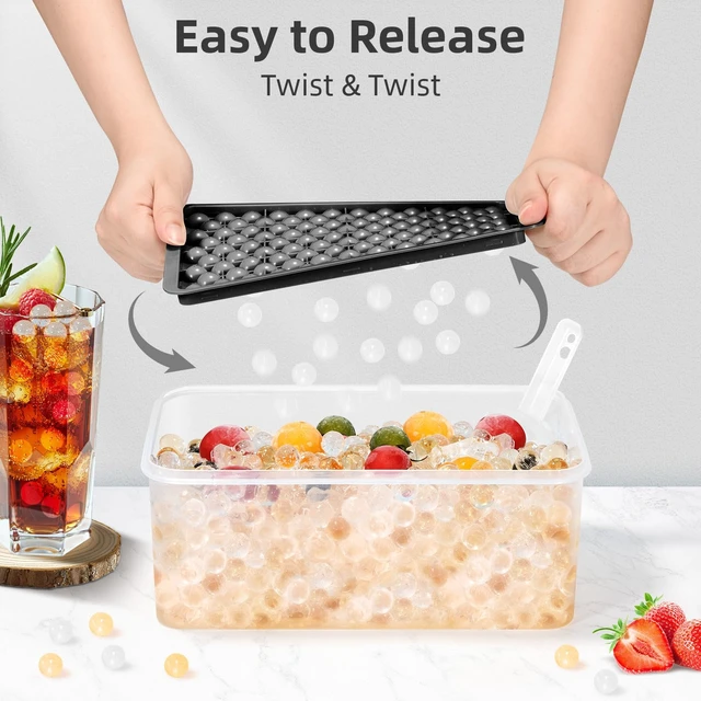 Alt view image 2 of 7 - Mini Ice Cube Trays for Freezer with Lid, 0.55" Pebble Ice | 2 Trays-Green, with Ice Box & Scoop. for Iced Coffee, Bottles, Juice & Everyday Drinks, Easy Twist Release, Stackable