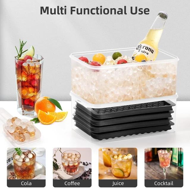 Alt view image 6 of 7 - Mini Ice Cube Trays for Freezer with Lid, 0.55" Pebble Ice | 2 Trays-Green, with Ice Box & Scoop. for Iced Coffee, Bottles, Juice & Everyday Drinks, Easy Twist Release, Stackable
