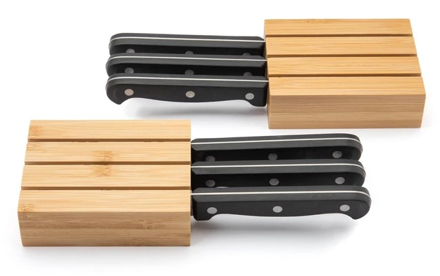 Main image of Premium Bamboo Knife Block Inserts 2 Pack Compatible Expandable Drawer Organizer & Utensil Organizer, Cutlery Tray with Dividers for Kitchen Utensils & Flatware (Natural)