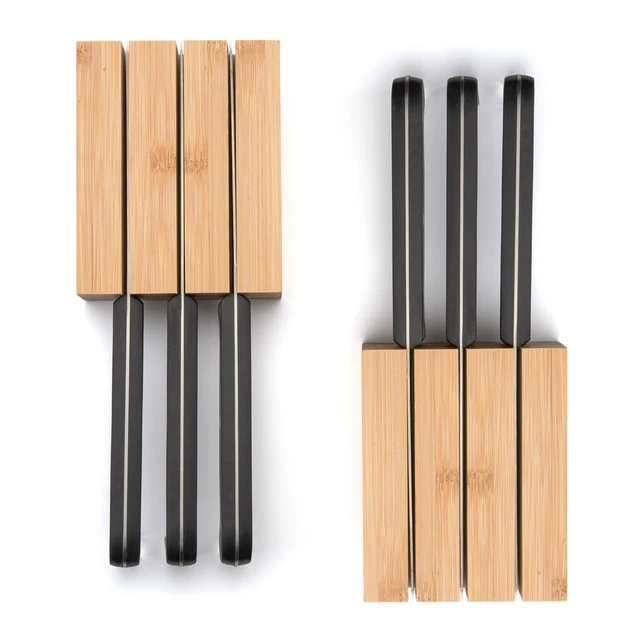Alt view image 3 of 4 - Premium Bamboo Knife Block Inserts 2 Pack Compatible Expandable Drawer Organizer & Utensil Organizer, Cutlery Tray with Dividers for Kitchen Utensils & Flatware (Natural)