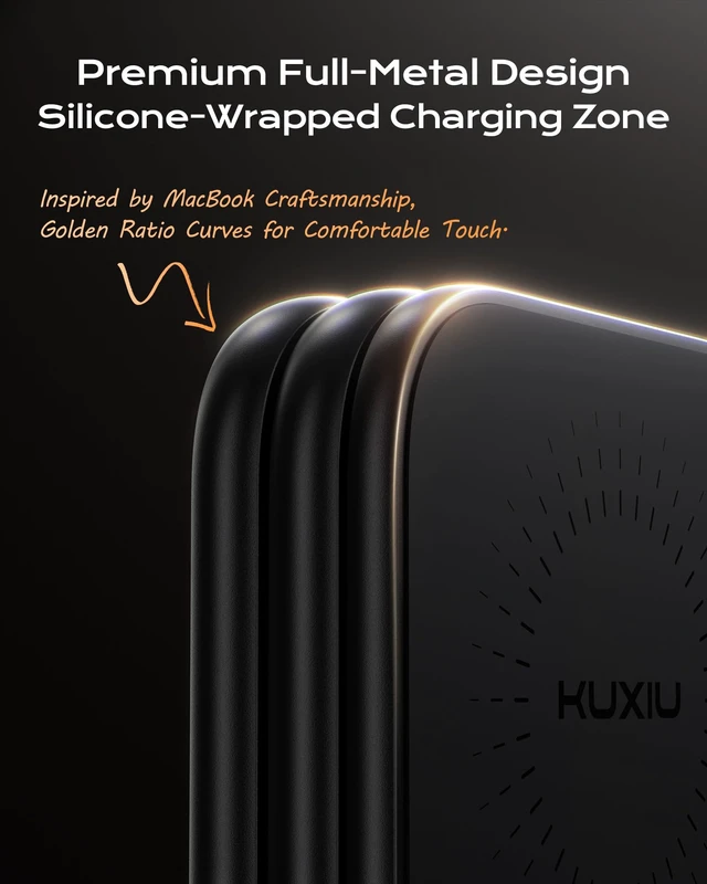 Alt view image 6 of 7 - KU XIU Qi2.2 25W Magnetic Wireless Charger, Foldable 3 in 1 Travel Charging Station for iPhone 17/16/15/14/13/12, 5W for Apple Watch & AirPods, Aluminum Alloy Design, 45W GaN Adapter Included, Black