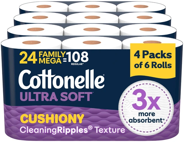 Main image of Ultra Soft Toilet Paper, 24 Family Mega Rolls=108 Regular Rolls