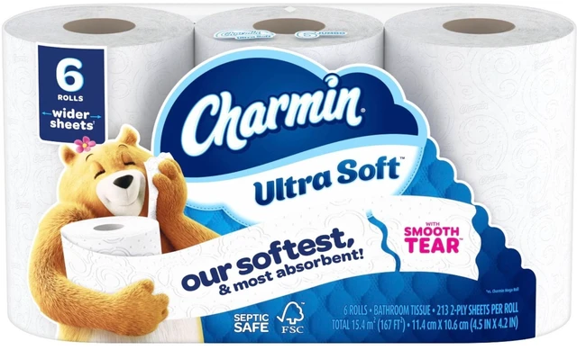 Main image of Ultra Soft Smooth Tear Toilet Paper- 6 Rolls 213 Sheets Each