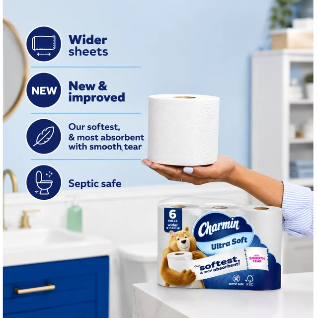 Alt view image 2 of 2 - Ultra Soft Smooth Tear Toilet Paper- 6 Rolls 213 Sheets Each