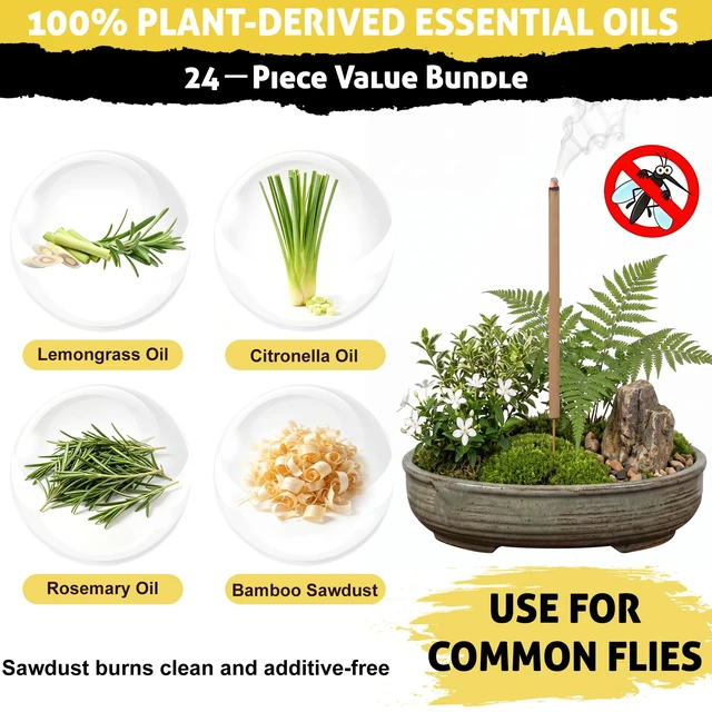Alt view image 2 of 7 - 24 Pcs Thick Mosquito Repellent Stick, Citronella Candles Outdoor for Patio | Natural Plant-Based Bug Insect Barrier for Hiking Travel | Camping Fishing Essentials | Provides Up to 12 Ft Coverage