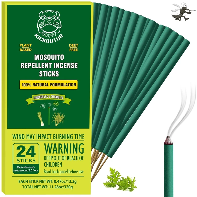 Main image of Mosquito Repellent Incense Sticks with Citronella Oil, 24 Count | Extra Thick, Plant-Based Formula for Outdoor Patio, Backyard Gathering & Camping, Up to 2.5-Hour to Help Deter Flying Insects