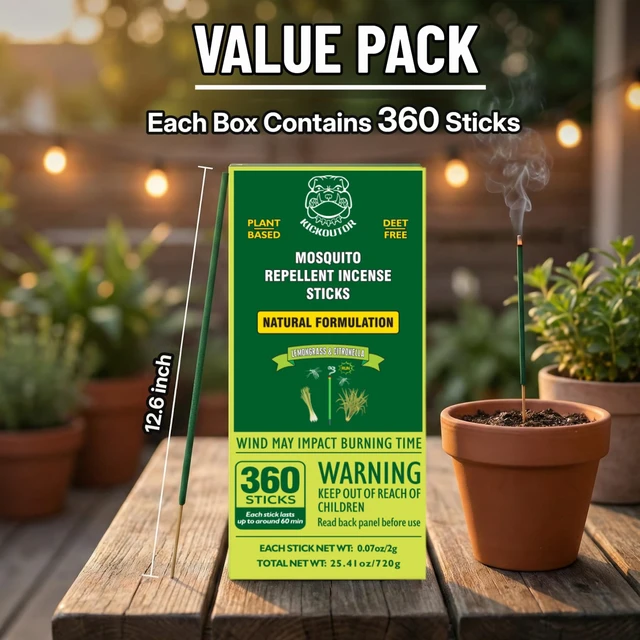 Alt view image 3 of 7 - Mosquito Repellent Incense Sticks with Citronella Oil, 360 Count | Plant-Based Formula for Outdoor Patio, Backyard Gathering & Camping, Up to 1 Hour to Help Deter Flying Insects