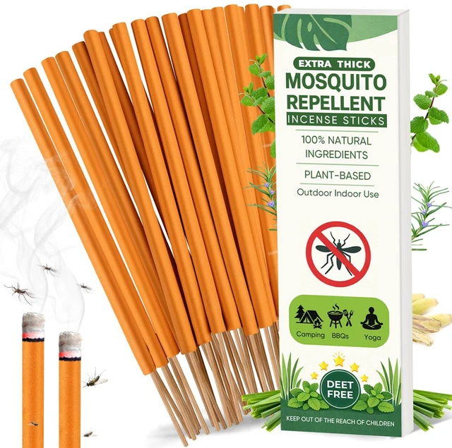 Main image of Extra Large Mosquito Repellent Sticks, 24 Pack Portable Extra Thick Citronella Incense Sticks, DEET Free, Plant Based Ingredients, Up to 120 Minute Burn Time, Outdoor Bug Repellent for Patio & Camping