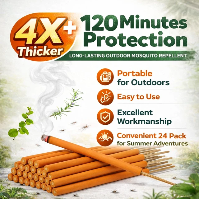 Alt view image 3 of 7 - Extra Large Mosquito Repellent Sticks, 24 Pack Portable Extra Thick Citronella Incense Sticks, DEET Free, Plant Based Ingredients, Up to 120 Minute Burn Time, Outdoor Bug Repellent for Patio & Camping