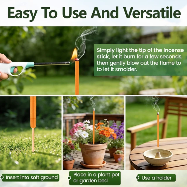 Alt view image 5 of 7 - Extra Large Mosquito Repellent Sticks, 24 Pack Portable Extra Thick Citronella Incense Sticks, DEET Free, Plant Based Ingredients, Up to 120 Minute Burn Time, Outdoor Bug Repellent for Patio & Camping