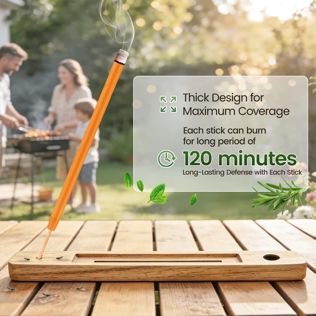 Alt view image 6 of 7 - Extra Large Mosquito Repellent Sticks, 24 Pack Portable Extra Thick Citronella Incense Sticks, DEET Free, Plant Based Ingredients, Up to 120 Minute Burn Time, Outdoor Bug Repellent for Patio & Camping