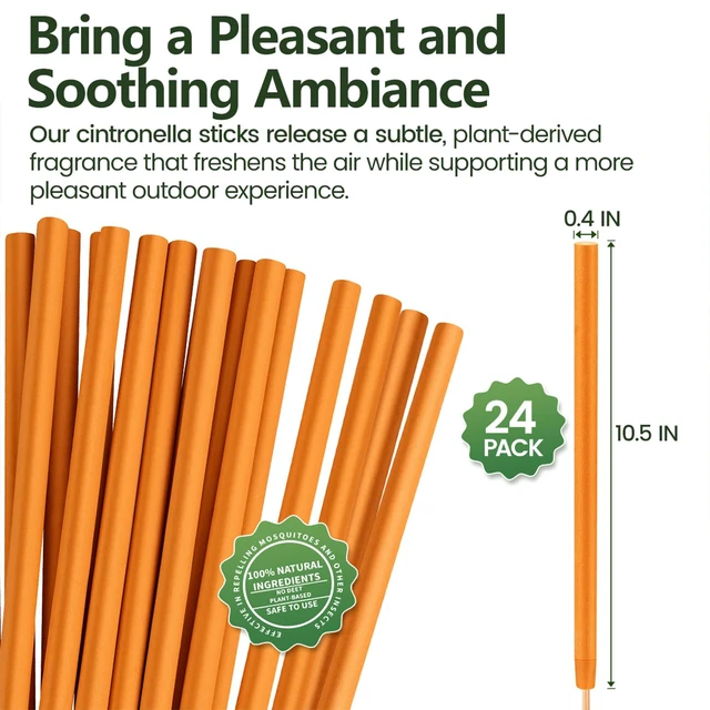 Alt view image 7 of 7 - Extra Large Mosquito Repellent Sticks, 24 Pack Portable Extra Thick Citronella Incense Sticks, DEET Free, Plant Based Ingredients, Up to 120 Minute Burn Time, Outdoor Bug Repellent for Patio & Camping