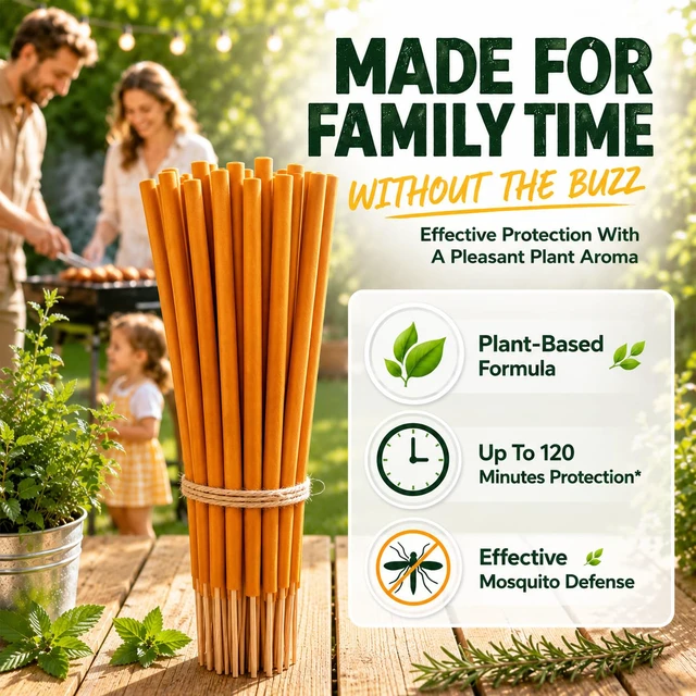 Alt view image 2 of 7 - Extra Large Mosquito Repellent Sticks, 24 Pack Portable Extra Thick Citronella Incense Sticks, DEET Free, Plant Based Ingredients, Up to 120 Minute Burn Time, Outdoor Bug Repellent for Patio & Camping