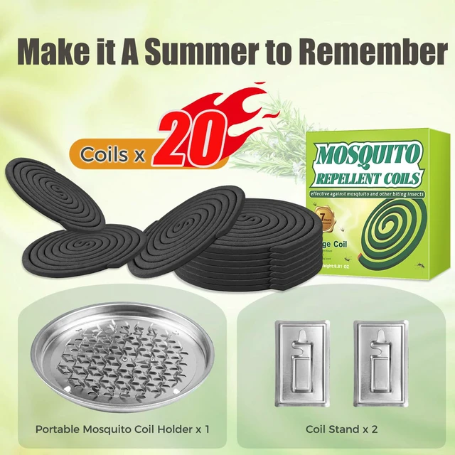 Alt view image 7 of 7 - 20 Pack Mosquito Repellent Coils, Natural Citronella Mosquito Coils Outdoor Indoor - 7 Hour Long Lasting Bug Repellent for Yard, Camping - Plant Based Insect Control with 1 Holder 2 Stands