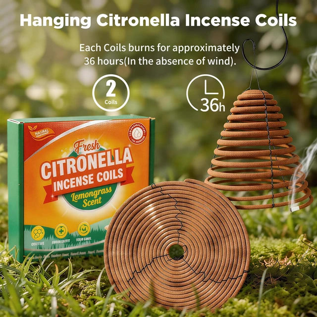 Alt view image 3 of 7 - Large Hanging Citronella Coils, Lemongrass Incense Coils 2 Pack | Suitable for Backyard Camping Fishing Patio, 36H Long Lasting Thick Coil Outdoor Fragrance for Large Open Areas, 13x13 Inch