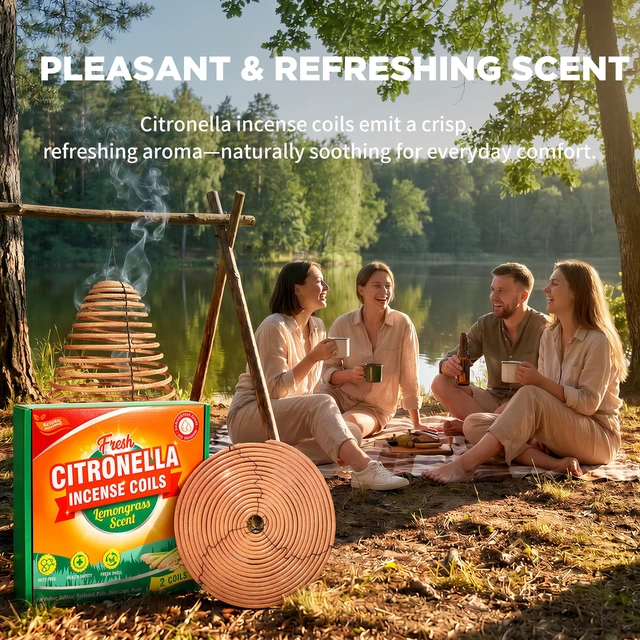 Alt view image 5 of 7 - Large Hanging Citronella Coils, Lemongrass Incense Coils 2 Pack | Suitable for Backyard Camping Fishing Patio, 36H Long Lasting Thick Coil Outdoor Fragrance for Large Open Areas, 13x13 Inch