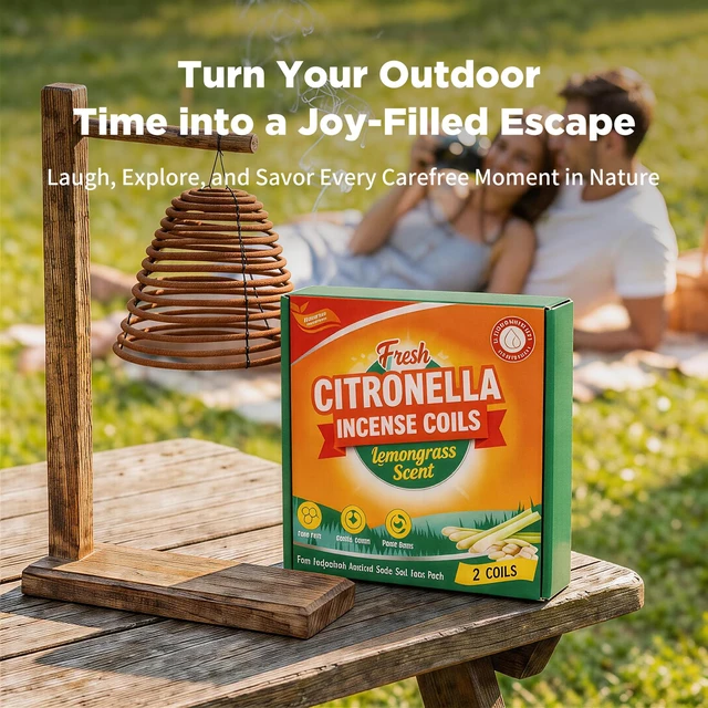 Alt view image 6 of 7 - Large Hanging Citronella Coils, Lemongrass Incense Coils 2 Pack | Suitable for Backyard Camping Fishing Patio, 36H Long Lasting Thick Coil Outdoor Fragrance for Large Open Areas, 13x13 Inch