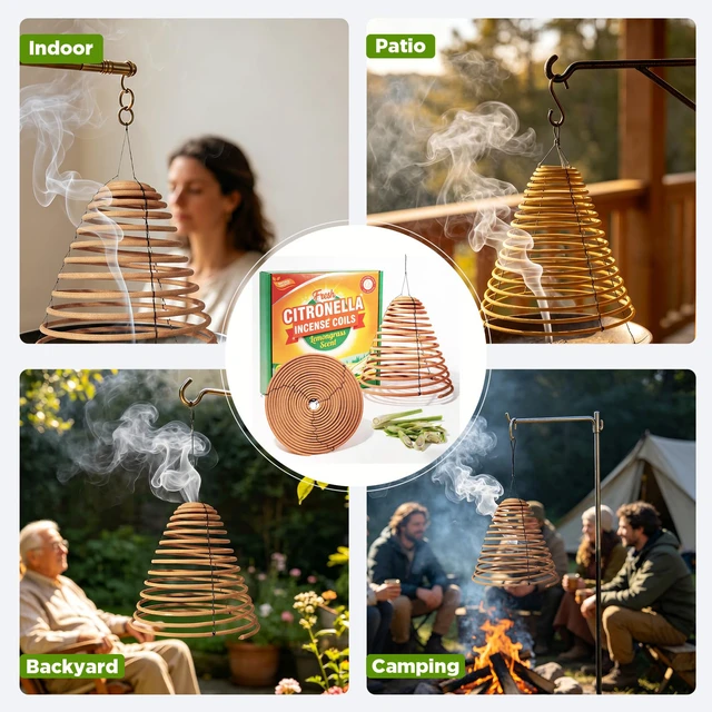 Alt view image 7 of 7 - Large Hanging Citronella Coils, Lemongrass Incense Coils 2 Pack | Suitable for Backyard Camping Fishing Patio, 36H Long Lasting Thick Coil Outdoor Fragrance for Large Open Areas, 13x13 Inch