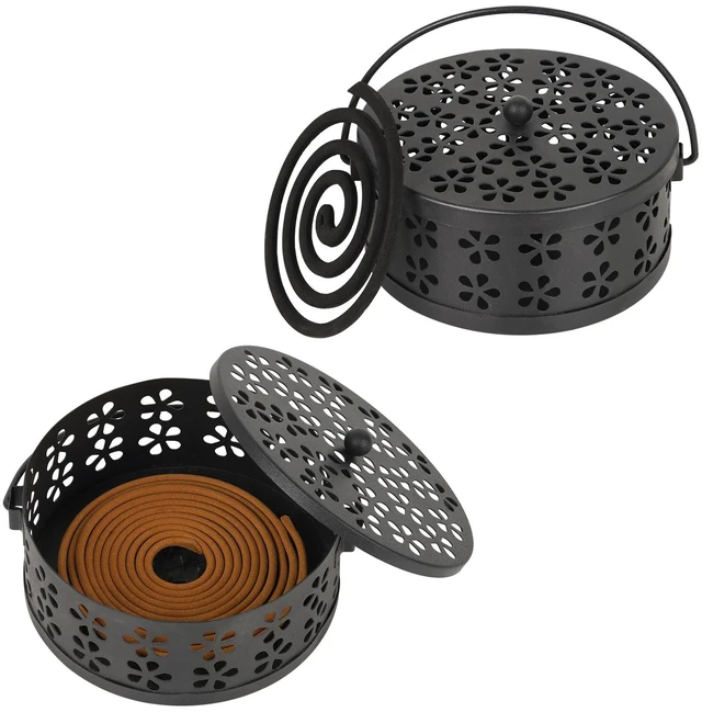 Main image of 2 Pack Portable Iron Mosquito Coil Holder with Handle, Black | Round Heat-Resistant Incense Holder, Practical for Home, Offic and Outdoor Use