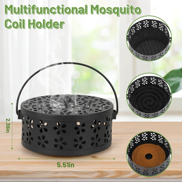 Alt view image 2 of 7 - 2 Pack Portable Iron Mosquito Coil Holder with Handle, Black | Round Heat-Resistant Incense Holder, Practical for Home, Offic and Outdoor Use