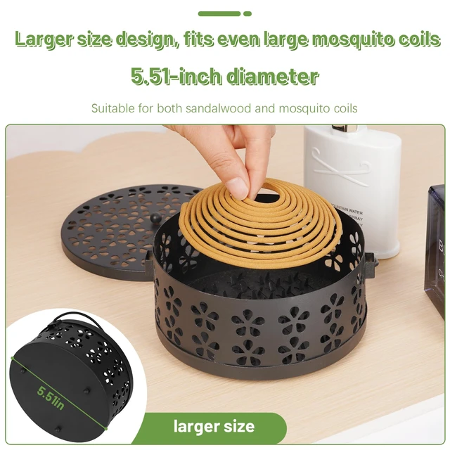 Alt view image 3 of 7 - 2 Pack Portable Iron Mosquito Coil Holder with Handle, Black | Round Heat-Resistant Incense Holder, Practical for Home, Offic and Outdoor Use