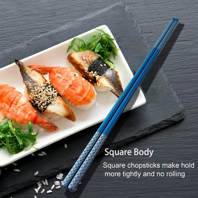 Alt view image 5 of 7 - Metal Chopsticks Reusable Multicolor Stainless Steel Chopsticks Dishwasher Safe Chop Sticks Laser Engraved Copper Coin Pattern Square Non-slip, 9 1/4 Inches 5 Pairs Gift Set