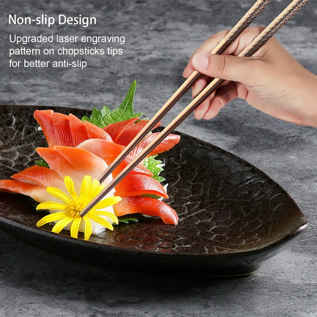 Alt view image 4 of 7 - Metal Chopsticks Reusable Multicolor Stainless Steel Chopsticks Dishwasher Safe Chop Sticks Laser Engraved Copper Coin Pattern Square Non-slip, 9 1/4 Inches 5 Pairs Gift Set