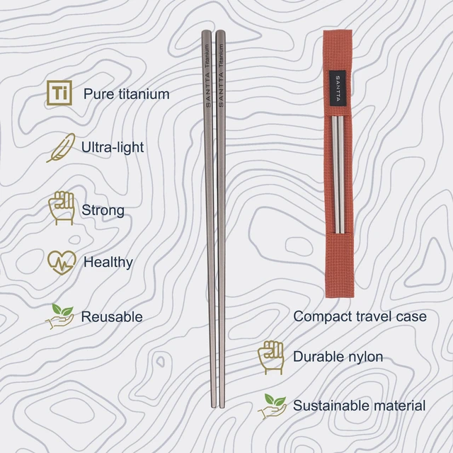Alt view image 3 of 5 - Titanium Chopsticks with Portable Carrying Case | Reusable Travel Chopsticks - Lightweight To-go Cutlery | 2 Paris